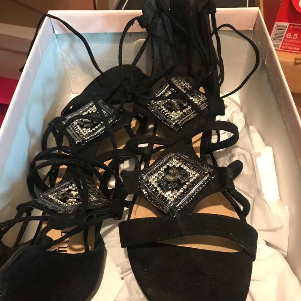 Strappy black embellishes sandals from Just Fab